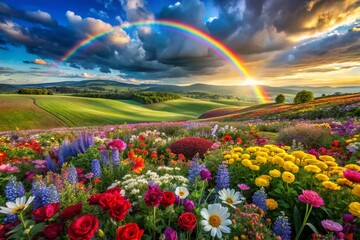 A Vibrant Panoramic Display of Diverse Flower Types in Every Color of the Rainbow Creating a Stunning Natural Landscape for Nature Lovers and Garden Enthusiasts