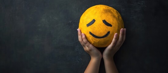 Face palm emoticon, embarrassed expression, on a black background