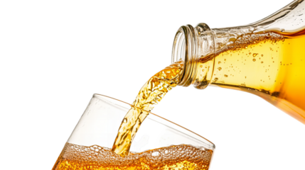 pouring drink into glass isolated on white