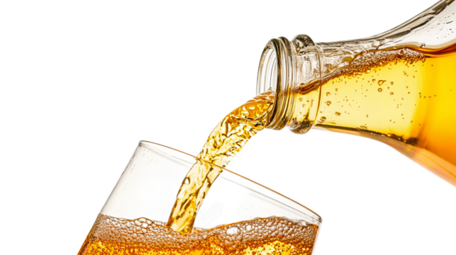 pouring drink into glass isolated on white