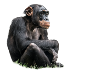 portrait of a bonobo primate great ape, cutout isolated on transparent png background