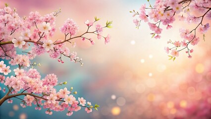 Fototapeta premium Beautiful Sakura Flower Tree Frame Clipart with Cherry Blossoms Creating a Serene Bloom Background for Elegant Illustrations and Designs, Perfect for Spring Themes