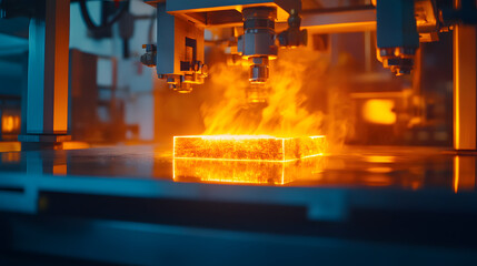 A materials science lab testing new alloys under intense heat and light.