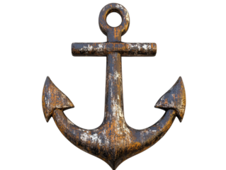 old, weathered and rusty anchor cutout isolated on white, transparent png background