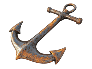 old, weathered and rusty anchor cutout isolated on white, transparent png background