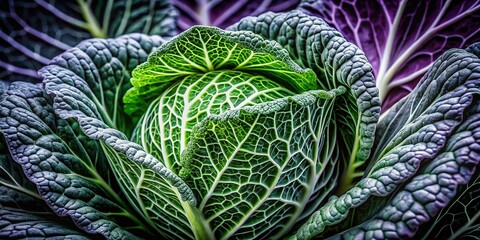 Fototapeta premium Black and White Artistic Cabbage Illustration Showcasing Detailed Macro Photography of Natural Textures and Shapes, Perfect for Culinary and Botanical Themes in Design Projects