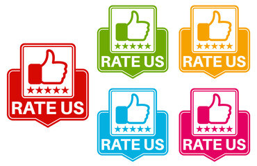 set rate us sign symbol. review symbol testimonial label design template vector illustration