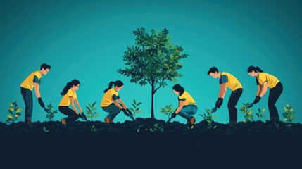 National arbor day volunteers planting trees in community park eco-friendly outdoor group activity