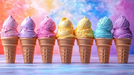 Colorful ice cream cones summer festival food photography bright atmosphere close-up view sweet treats