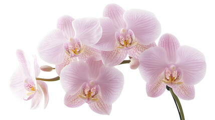 A macro shot of a delicate orchid with soft pink petals and intricate patterns.