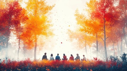 Supporting loved ones on world alzheimer's day autumn forest emotional gathering peaceful setting inspirational concept