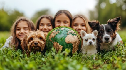 Animal rights activists celebrate world animal day with kids and pets in a green park environment inspiring change
