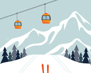 ski resort in the mountains. ski lifts illustration