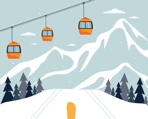 ski resort in winter with mountains and tree