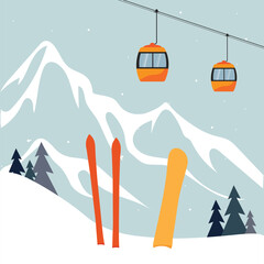 ski lift in the mountains. illustration winter view.