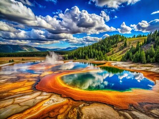 Breathtaking Conceptual Photography of Yellowstone National Park's Unique Geothermal Features, Majestic Landscapes, and Vibrant Wildlife in a Stunning Natural Setting