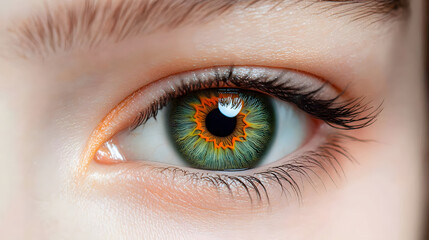 Obraz premium A radiant green eye with orange undertones blending seamlessly around the pupil.