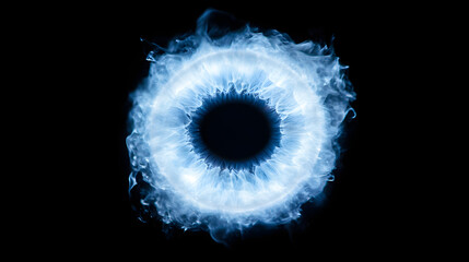 A radiant sapphire eye with light radiating from the center creating a glowing halo.