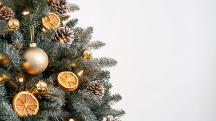 christmas tree and decorations isolated on white