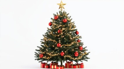 christmas tree and decorations isolated on white