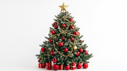 christmas tree and decorations isolated on white