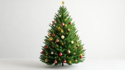 christmas tree and decorations isolated on white