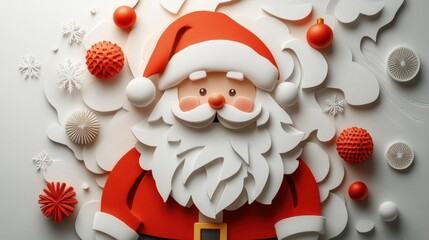 Fototapeta premium Cheerful Santa Claus Decoration in a Festive, Colorful Design with Snowflakes and Ornaments for Holiday Celebration and Christmas Spirit