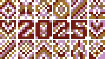 Fototapeta premium 2025 in colorful pixelated pattern background, vector