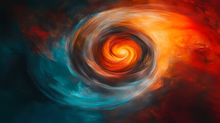 Swirling cosmic nebula with vibrant red, orange, and blue hues. Cosmic Spiral Nebula. Illustration