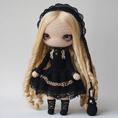 Nice halloween gothic girl witch doll crocheted made of yarn wool beautiful holiday picture...