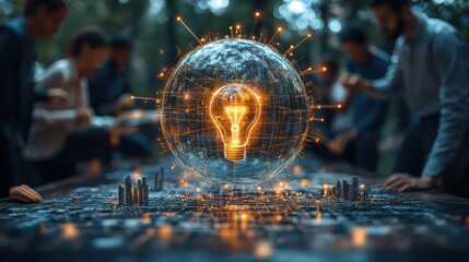 Innovators celebrating world intellectual property day outdoor setting digital concept tech innovation perspective