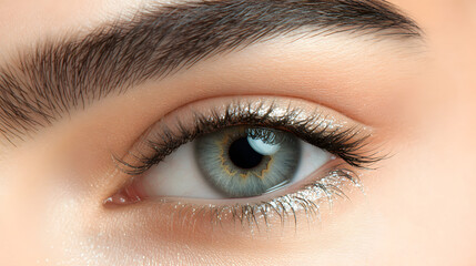 Obraz premium A soft green-gray eye with flecks of silver reflecting subtle natural light.