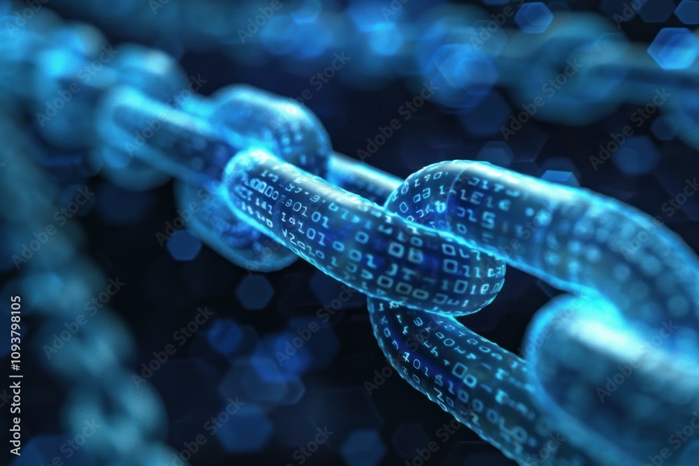 Poster blockchain technology creating secure digital chain connecting data