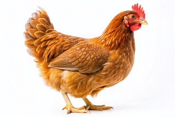 Fototapeta premium Brown Hen Isolated on White Background for Food Photography - Perfect for Culinary Use, Print Media, and Educational Purposes Showcasing Poultry in a Simple Yet Elegant Style