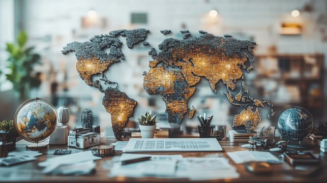 World press freedom day journalists collaborate in a creative workspace global map theme inspiring environment - Powered by Adobe