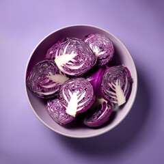 Fototapeta premium Fresh Purple Cabbage in a bowl on Light pastel purple background