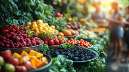 People celebrating world vegetarian day at fresh produce market nature's bounty vibrant environment joyful atmosphere