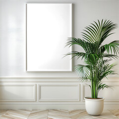 Fototapeta premium Mock up poster or photo frame on the wall with minimalist room part 53