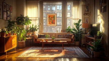 Stylish retro New York City apartment interior