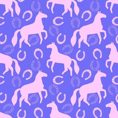 Christmas animals seamless horse pattern for wrapping paper and fabrics