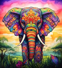 Vibrant Elephant Coloring Page With Intricate Patterns