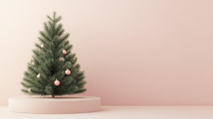 Sophisticated Christmas tree adorned with gold ornaments and warm lights, complemented by wrapped gift boxes. A serene and minimalistic holiday scene perfect for festive and elegant occasions.