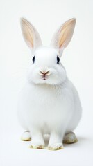 Obraz premium A fluffy white bunny with pink ears and nose. Isolated on white background.