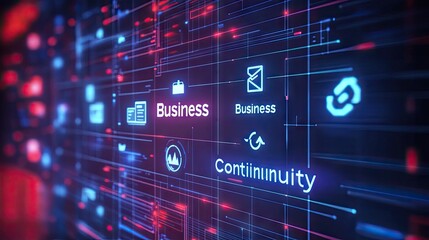 Futuristic Digital Interfaces Representing Business Continuity and Technology Integration for Modern Enterprises and Organizations