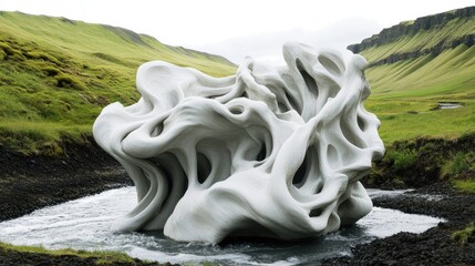 Abstract Sculpture in Icelandic Landscape: A Serene Encounter