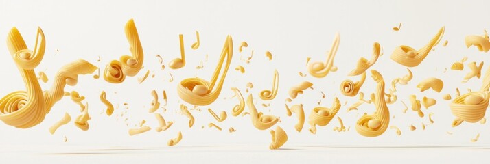 Obraz premium Abstract music notes made of pasta on white background. Creative food art concept.
