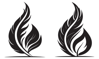 Stylized Flame Icons - Black and White Abstract Fire Designs with Elegant Curved Shapes and Minimalist Vector Art