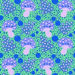 Cartoon autumn harvest seamless Halloween mushrooms pattern for kids and party