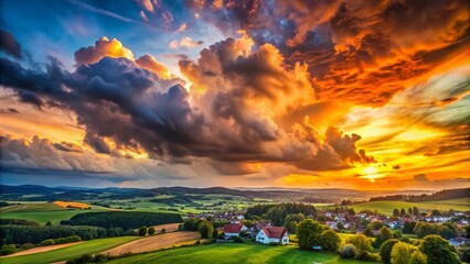 Fototapeta premium Captivating Evening Clouds Over Marbach: A Stunning Documentary Photography Perspective on Nature's Beauty at Dusk