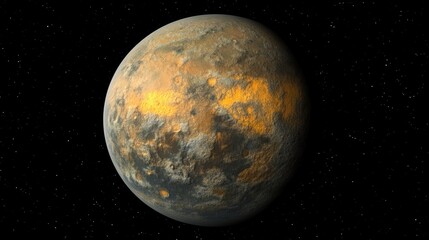 Detailed Digital Rendering of a Rocky Planet with Warm Tones Surrounded by a Starry Space Background, Perfect for Science and Astronomy Projects